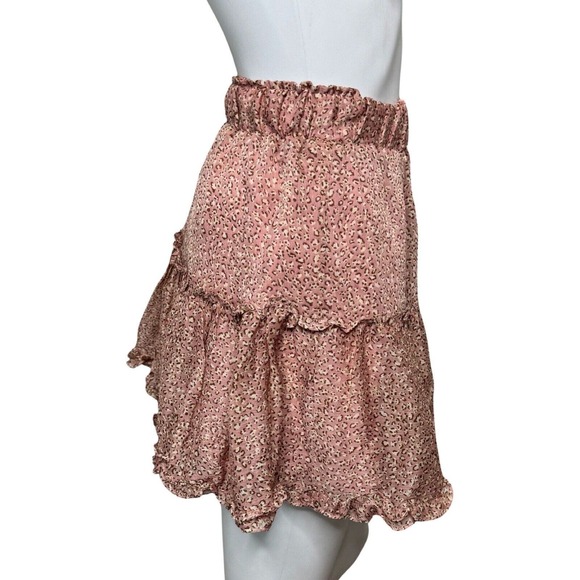 Indikah Skirt Women XS Pink Cheetah Leopard Print Ruffle Flounce High Waist Mini - Picture 2 of 8